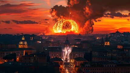 Simulated Nuclear Detonation Over Historic Rome Cityscape