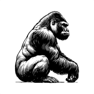 recommend clip art: gorilla in black and white animal drawing,