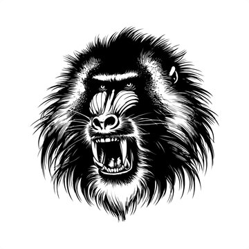 recommend clip art: Mandrill, baboon in black and white animal drawing,