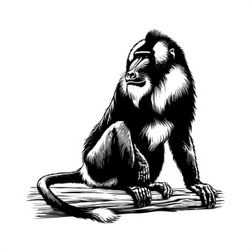 recommend clip art: Mandrill, baboon in black and white animal drawing,