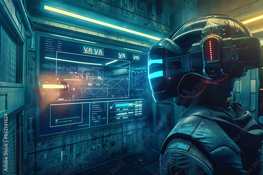 Aufkleber high tech vr setup in a futuristic environment, showcasing the advanced and immersive potential of v