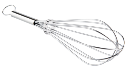 Metal whisk. Kitchen tool for mixing. Restaurant silver steel utensil for stirring. Culinary equipment from stainless steel. Whipping tool for egg. Good for recipe cooking and preparation. Isolated.