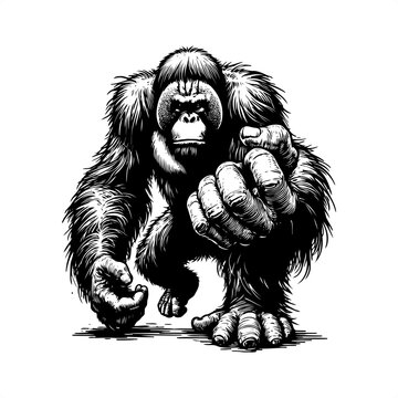 recommend clip art: orangutan in black and white animal drawing,