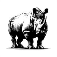 Fototapeta premium Rhinoceros in black and white animal drawing,