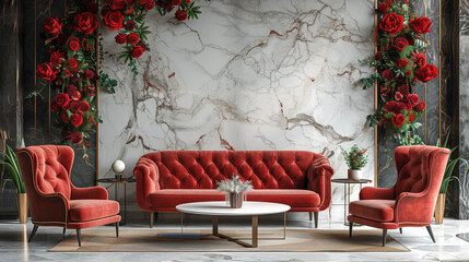 panel wall art, wall decoration, marble background with flowers designs