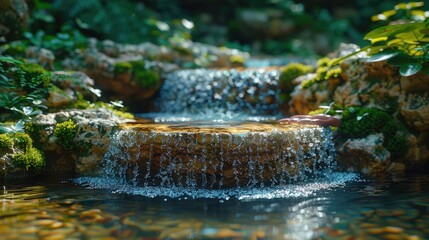 Fototapeta premium Water from tab pouring in hand on nature background, Concept for save water,conservative environment 