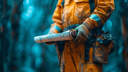 Construction Engineer Reviewing Blueprints at a Building Site
