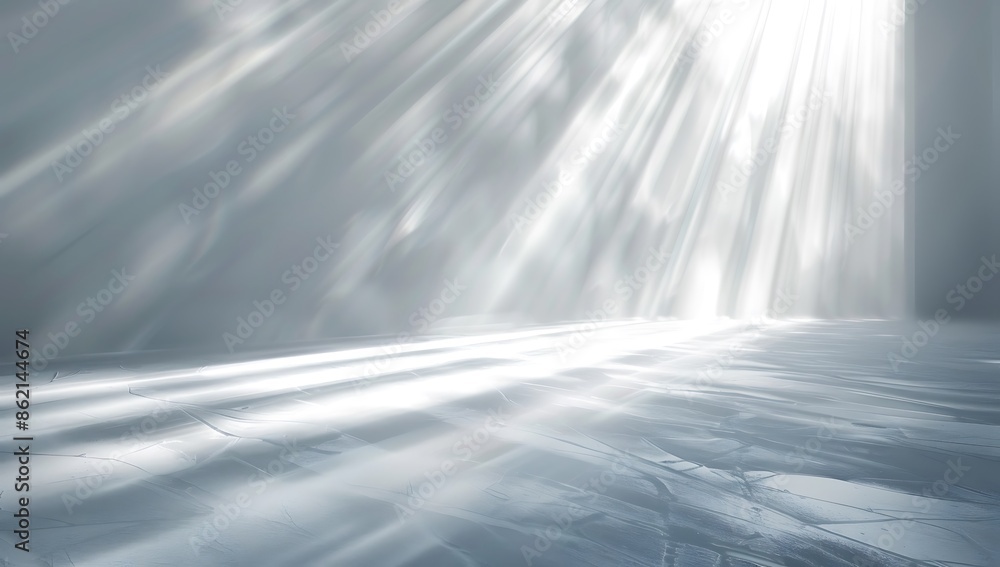 Poster abstract white background with light rays and glow, creating an ethereal atmosphere for design use. 