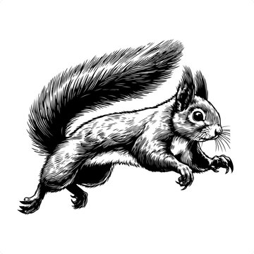 squirell in black and white animal drawing,