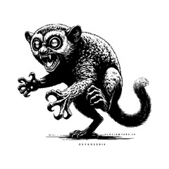 Obraz premium Tarsier in black and white animal drawing,