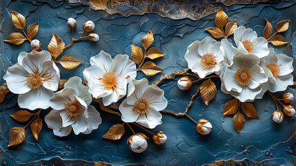 panel wall art, wall decoration, marble background with flowers designs
