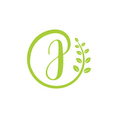 Fototapeta premium Letter J With Leaf Logo Vector 005