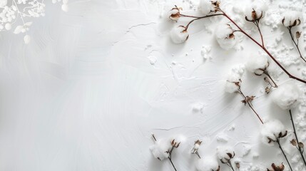 White fluffy background with cotton flowers text space available
