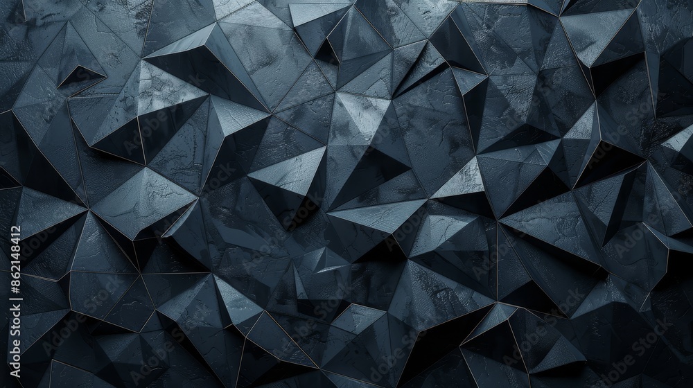 Poster triangular pattern, tile wallpaper, black blocks. 3d render , polished, semigloss wall background wi