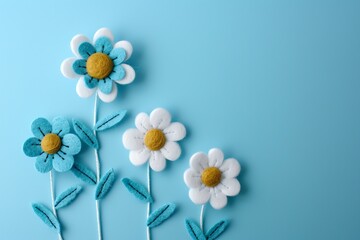 Obraz premium embroidered of cute flowers handmade colors cute, art, design, cute, embroidery, handmade, illustration, decoration, vector, pattern, fashion, blue Background