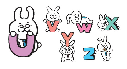 Fototapeta premium ネクタイとメガネを付けた先生風のうさぎのキャラ素材