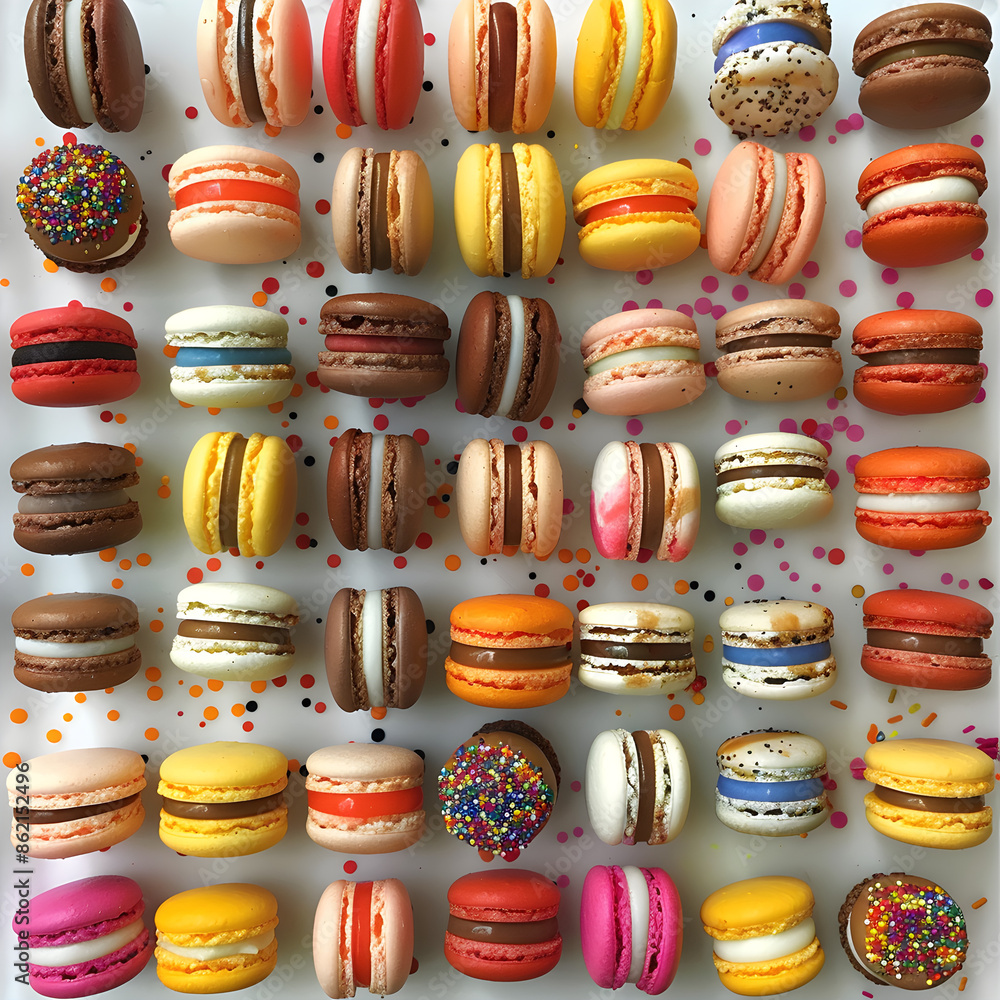 Poster colorful macarons arranged in fun patterns