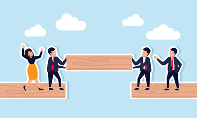 Build a business bridge  teamwork and collaboration for mutual success, concept of Businesspeople work together, building a bridge to connect the way