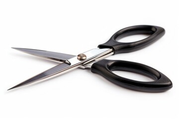 Obraz premium a pair of ergonomic scissors, essential office tool, black handles, isolated on white background