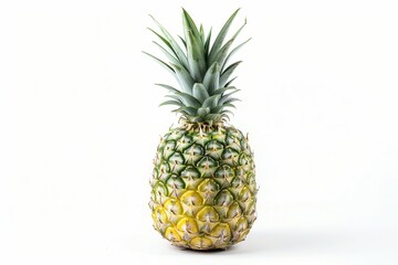 Fototapeta premium a ripe pineapple, fresh fruit, spiky green crown, isolated on white background