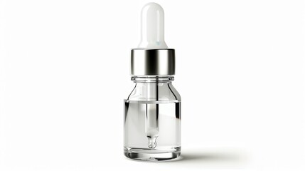 a skincare serum, essential beauty product, dropper bottle, clear liquid, isolated on white background