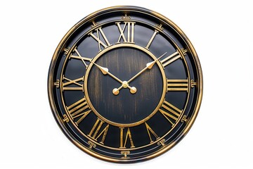 Fototapeta premium a wall clock, modern home decor, large face, black and gold, isolated on white background