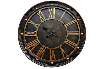 Fototapeta premium a wall clock, modern home decor, large face, black and gold, isolated on white background