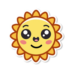A joyful kawaii-style little sun sticker, a cheerful face for decorate objects.
