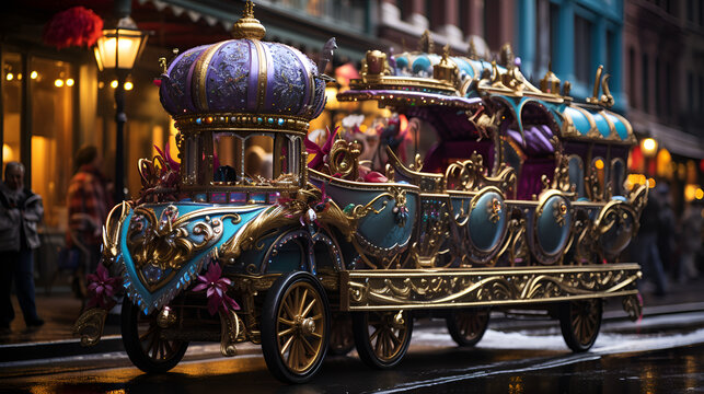  Luxurious Purple and Gold Parade Float with Intricate Designs
