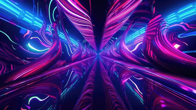 Vibrant neon lights pulsating in abstract patterns
