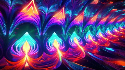 Vibrant neon lights pulsating in abstract patterns