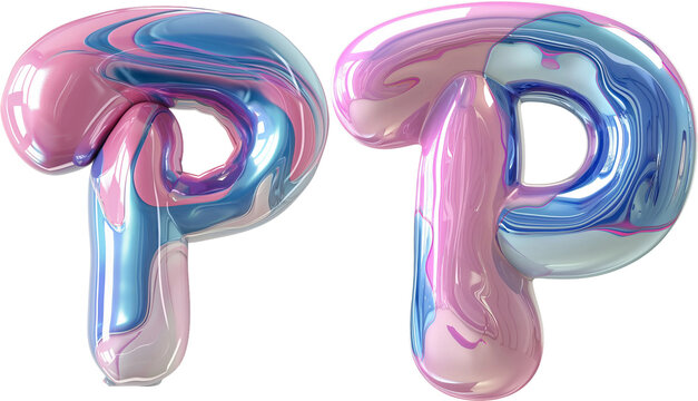 Liquid 3d font P alphabet set isolated on white background	