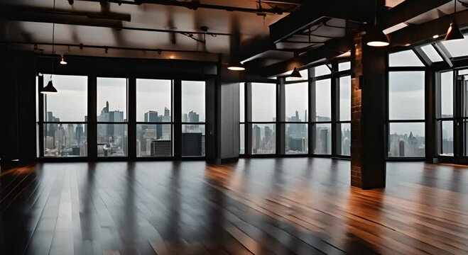 Spacious empty industrial style loft with City Views