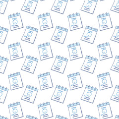 Calendar Pages with Sad Faces and inscription Today Blue Monday Seamless pattern In trendy blue