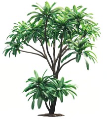 Obraz premium Lush Green Tropical Palm Tree with Multiple Branches and Leaves Isolated on White Background
