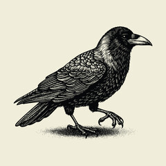 Crow  vector illustration with old engraving style. handrawn crow vector illustration vintage retro style