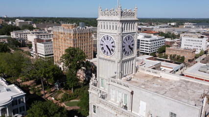 Jackson, Mississippi, USA - April 23, 2024: Afternoon light shines on the historic buildings of...