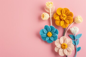 embroidered of cute  flowers handmade colors cute, art, design, cute, embroidery, handmade, illustration, decoration, vector, , pattern, fashion, pink Background