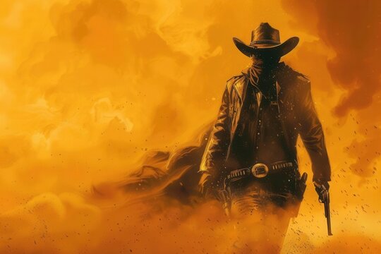 Wild West Adventure. Cowboys riding horses in the desert.