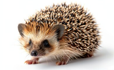 Obraz premium Close Up of a Brown Hedgehog on a White Background