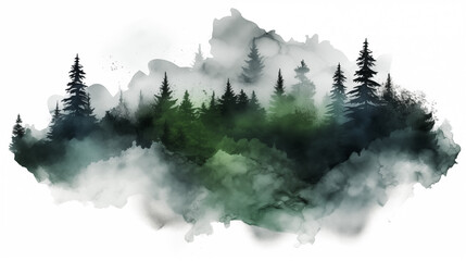 Double Exposure, White Background, Forest View illustration ~ Created using Generative AI