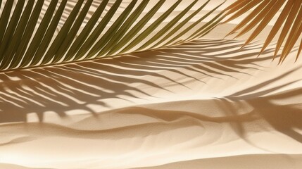 Tropical palm leaf shadow. Summer beach sand fashion background