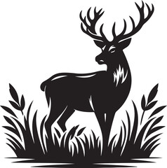 Vector wild Buck flat silhouette vector image illustration isolated  on white background