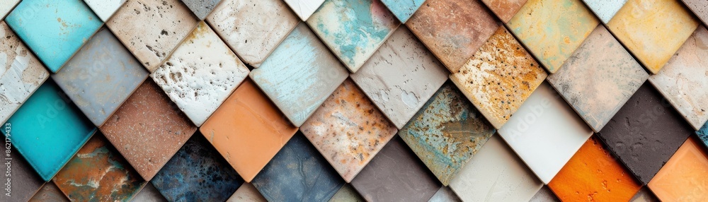 Aufkleber colorful abstract square tile pattern with a mix of textures and vibrant colors, creating a visually