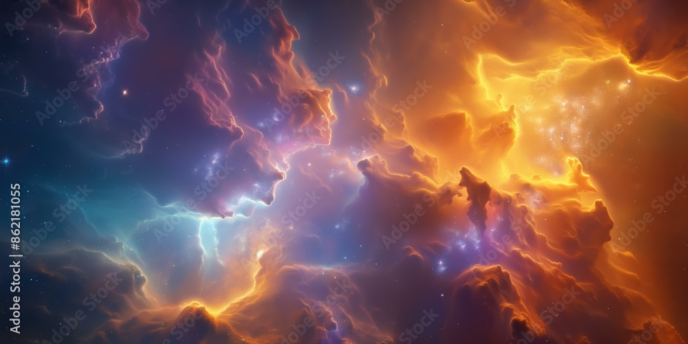 Aufkleber a spectacular digital rendering of nebula clouds in outer space, showcasing vibrant and contrasting 