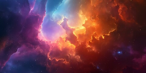 Obraz premium A stunning digital artwork of vibrant nebula clouds in space, depicting a beautiful blend of blues, purples, and oranges with starry highlights.