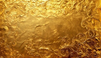 A luxurious gold texture with intricate, engraved floral and swirl patterns, exuding opulence and elegance.