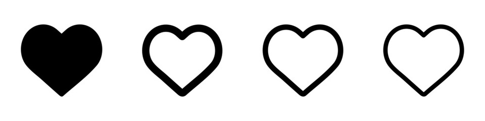 Heart lined and filled flat vector icons set