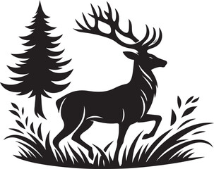 Vector wild Buck flat silhouette vector image illustration isolated  on white background