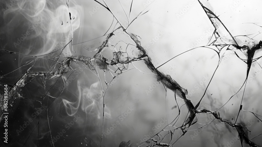 Poster the pattern of a cracked mirror is enhanced by the smoky haze in the room creating a disorienting ef